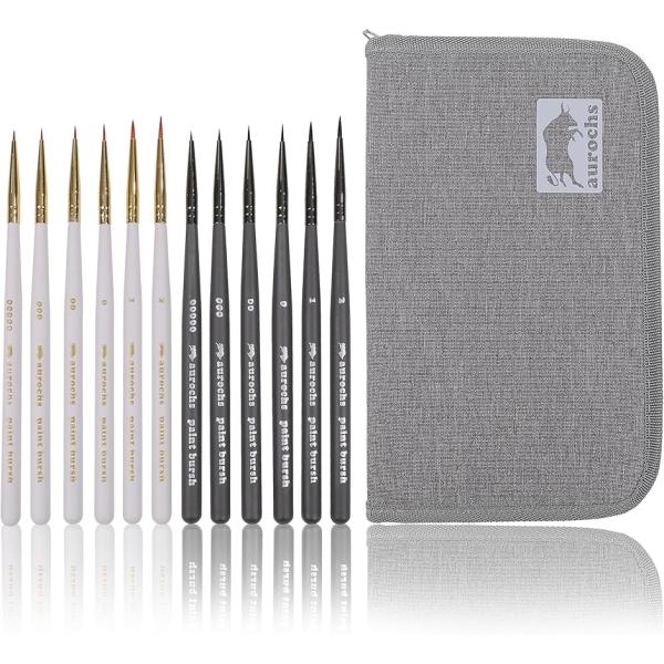 極細面相筆12本セット 天然馬毛筆6本/ナイロン筆6本 ペイント プラモデル フィギュア( グレー　...