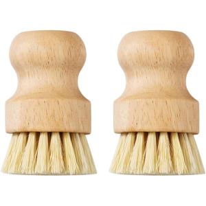 キッチンブラシ たわし フライパン ポット 食器洗い 野菜洗い 焦げ落とし かため 耐熱 サイザル麻 (ウッド2個, 小)