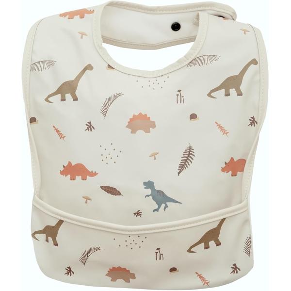 お食事エプロン 保育士監修 柔らか素材 保育園 3Dポケット 洗濯機OK 名前タグ付き(恐竜)