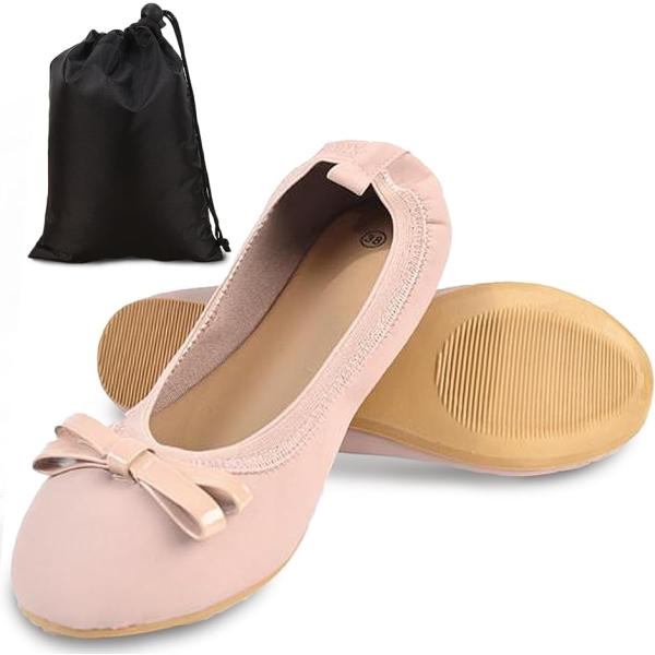 携帯スリッパ レディース リボン パンプス フォーマル 折りたたみ 学校 お受験 (ピンク,  25...