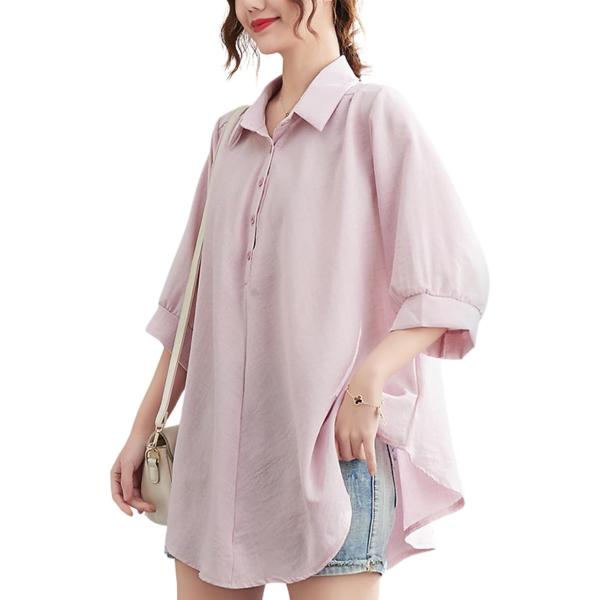 ブラウス レディース 半袖 大きいサイズ オフィス オフィスカジュアル 半袖シャツ カットソー トッ...