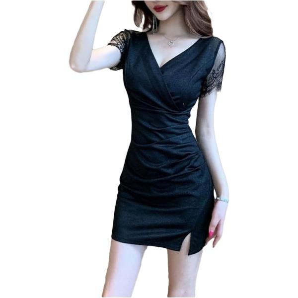 ワンピース レディース セクシー 半袖 エレガント レーススリーブ スリットディテール キャバ嬢 ド...