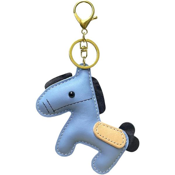 馬 ウマ キーホルダー かわいい 革 レザー リュック バッグ 飾り チャーム シンプル (ブルー,...