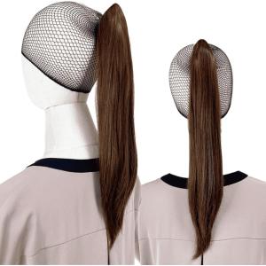 ポニテールウィッグ クリップ ストレート エクステ レディース グラデーション ハイライト ロング (ベージュブラウン 40cm)の商品画像