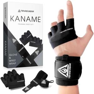 TENASGEAR KANAMEジムトレ初心者応援セット リストラップ トレーニンググローブ 2点セット マメ防止(ブラック, M)