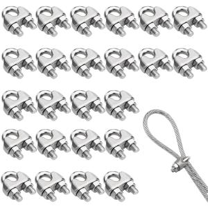 ワイヤークリップ8mm ワイヤーロープクリップ ステンレス鋼 24個入り ケーブルクリップ ケーブル固定金具 MDM (シルバー,  M8)