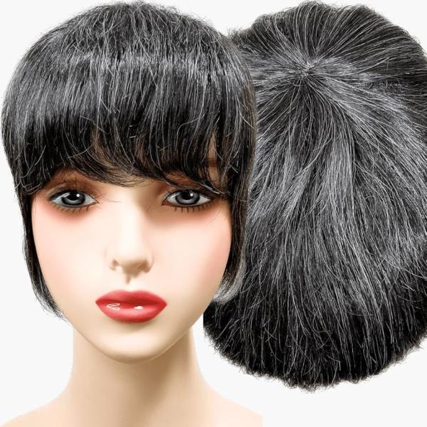 部分ウィッグ かつら ヘアピース ポイントウィッグ 白髪 グレイヘアー 女性 レディース 人工毛(白...