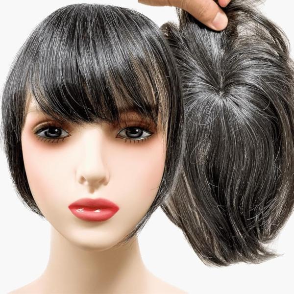 部分ウィッグ かつら ヘアピース ポイントウィッグ 白髪 グレイヘアー 女性 レディース 人工毛(白...