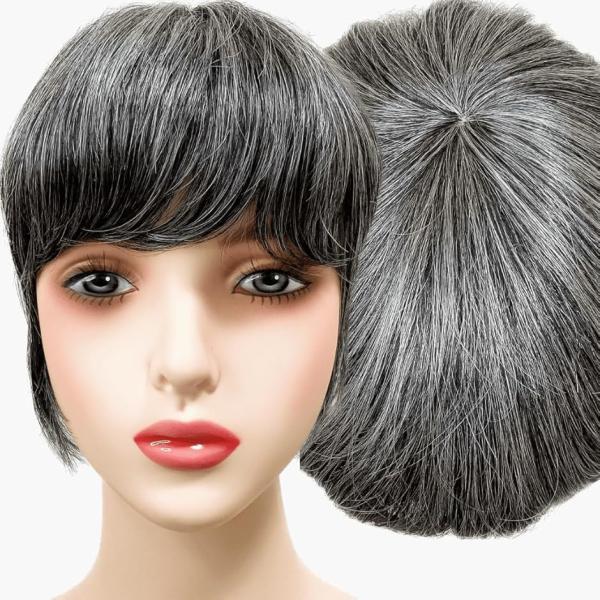 部分ウィッグ かつら ヘアピース ポイントウィッグ 白髪 グレイヘアー 女性 レディース 人工毛(白...
