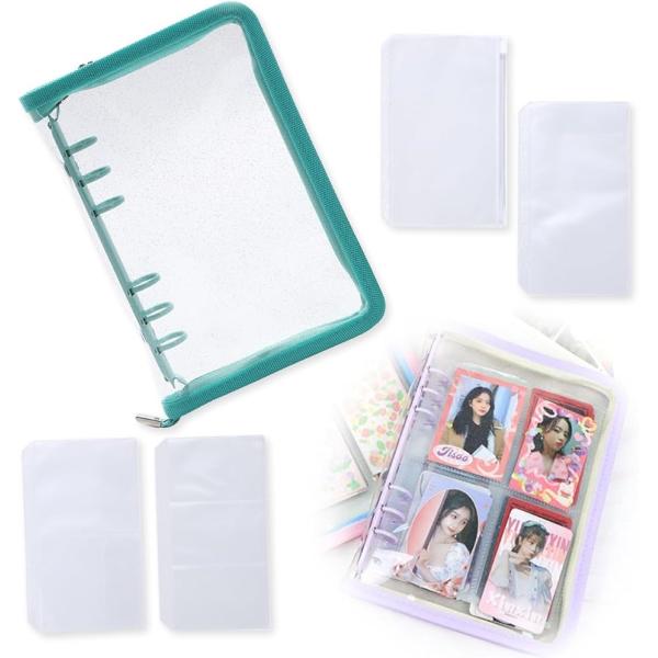 アクスタケース 推し活グッズ 収納 持ち運び ファイル 6リングファスナーケース( エメラルドグリー...