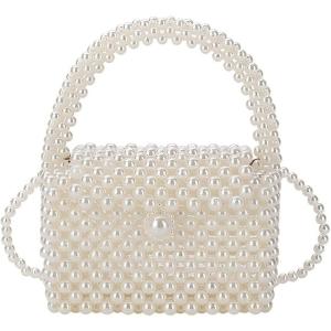 パールバッグ ショルダーバッグ ハンドバッグ パーティーバッグ 2WAY ミニ 結婚式 レディース バック ポシェット 浴衣(ホワイト)