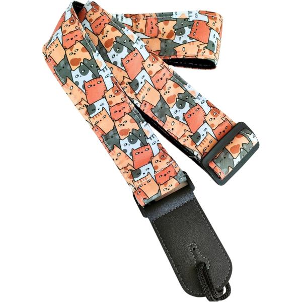 かわいい ギターストラップ キャット 可愛い ベース アコギ エレキ ベルト(猫柄)