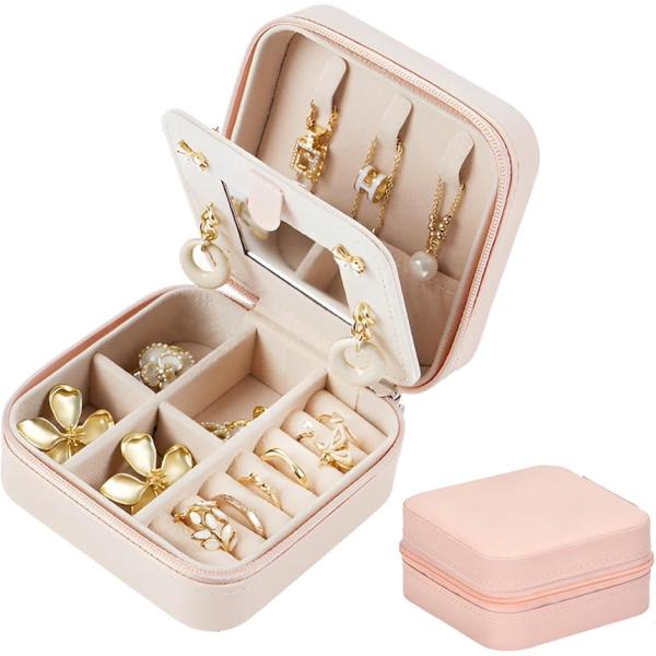 アクセサリーケース 携帯用 持ち運び 収納 ジュエリーケース ピアス イヤリング(ピンク)