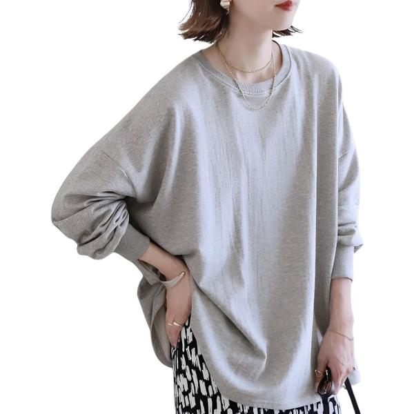 フォーリーフ ゆったり 可愛い カットソー トップス Tシャツ 長袖 クルーネック ボーダー 無地 ...