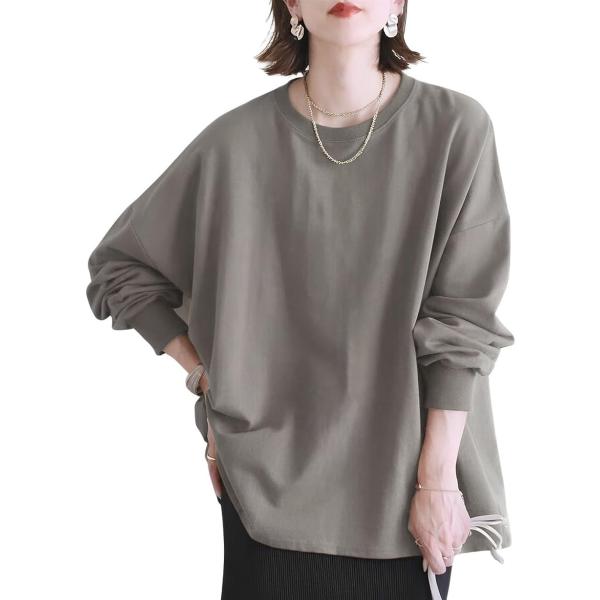 フォーリーフ ゆったり 可愛い カットソー トップス Tシャツ 長袖 クルーネック ボーダー 無地 ...
