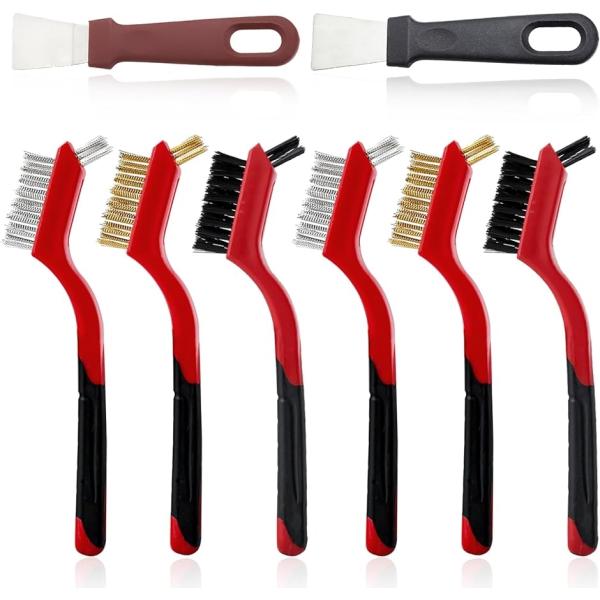 ワイヤーブラシセット ステンレスブラシ ブラスブラシ 真鍮ブラシ ワイヤーブラシ8本組 ナイロンブラ...