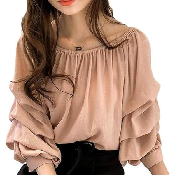 ブラウス トップス レディース オフショルダー チュニック オフィス 上品 長袖 七分袖 フレア(ピ...