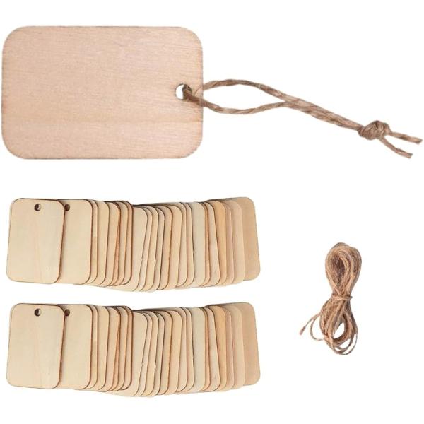 木材 タグ 木片 長方形 チップ 木製 ボトルネームプレート DIY ひも付き カード 50枚入(ベ...