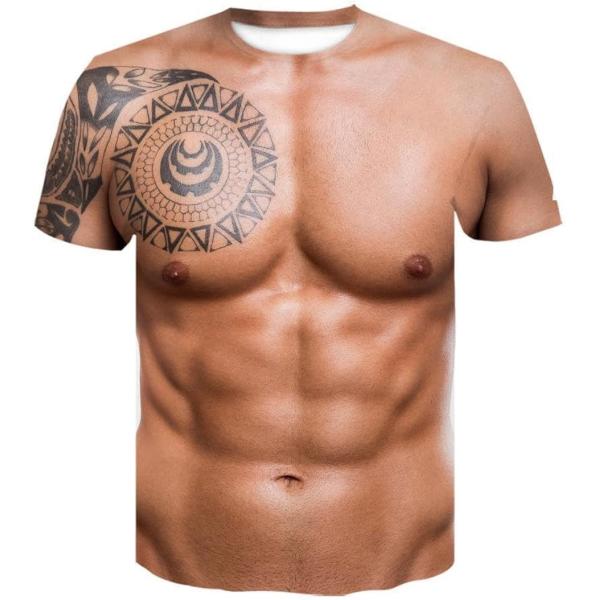 タトゥー おもしろ3DTシャツ 筋肉 ムキムキ マッチョ男 イベント 二次会(L)