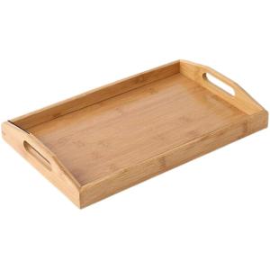 竹製 お盆トレー おしゃれ 四角 大きい 取っ手 業務用 トレイ キッチントレイ 北欧 カフェ (ナチュラル, 41x29x5cm)