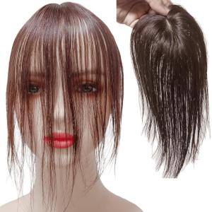 部分ウィッグ かつら 女性 レディース 前髪未カット 真ん中分け センター分け 人毛100% ショート(ダークブラウン,  人毛)