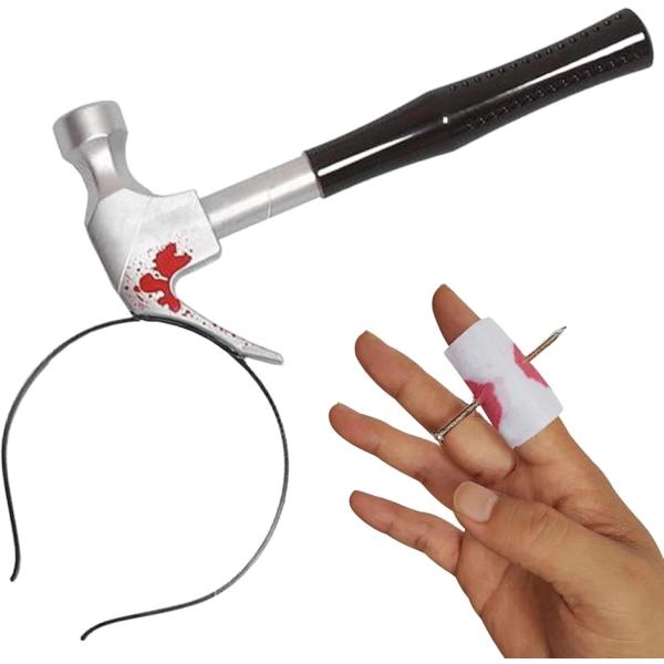 カチューシャ ハロウィン コスプレ 小物 恐怖 ゾンビ ホラー ジョーク セット e795 (ハンマ...