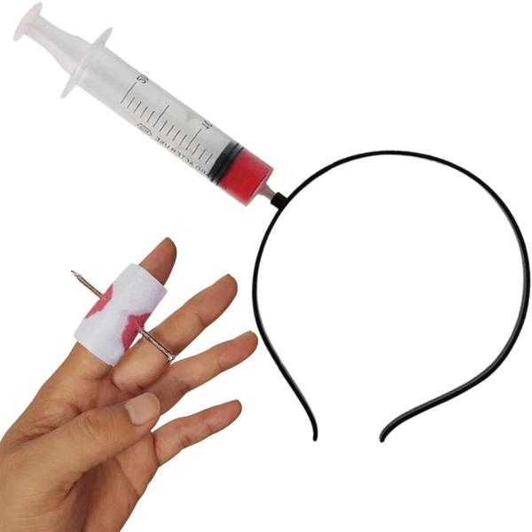 カチューシャ ハロウィン コスプレ 小物 恐怖 ゾンビ ホラー ジョーク セット e795( 注射器...