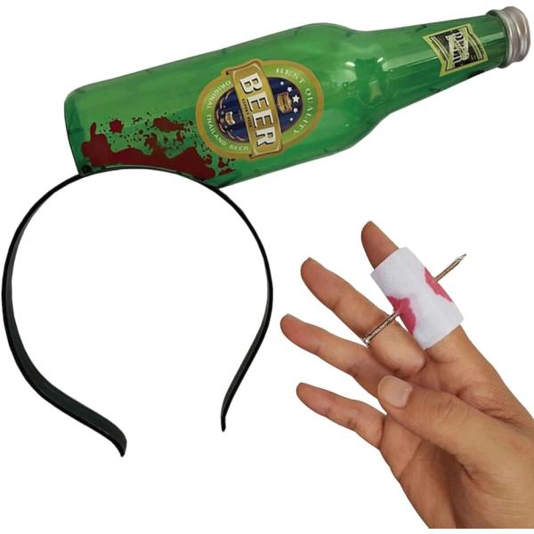 カチューシャ ハロウィン コスプレ 小物 恐怖 ゾンビ ホラー ジョーク セット e795 (ビール...
