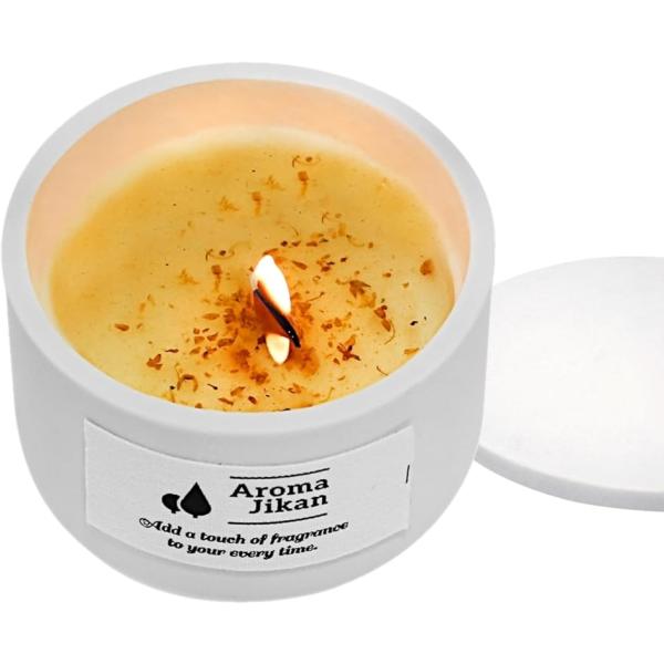 花びら入り 焚き火 アロマキャンドル 金木犀の香り 木芯 フローラル系 天然素材 ソイワックス クリ...