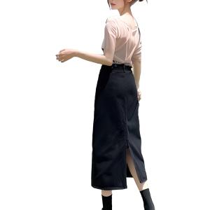 デニムスカート ロング レディース ジーンズ(ブラック,  L)