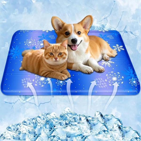 ペット用冷却マット 二重構造 防水加工 クールマット 犬・猫用 八つ折り畳めるひんやりマット (ブル...