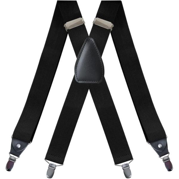 サスペンダー X型 幅35mm 4クリップ 幅広 ユニセックス 日本国内検品(ブラック)