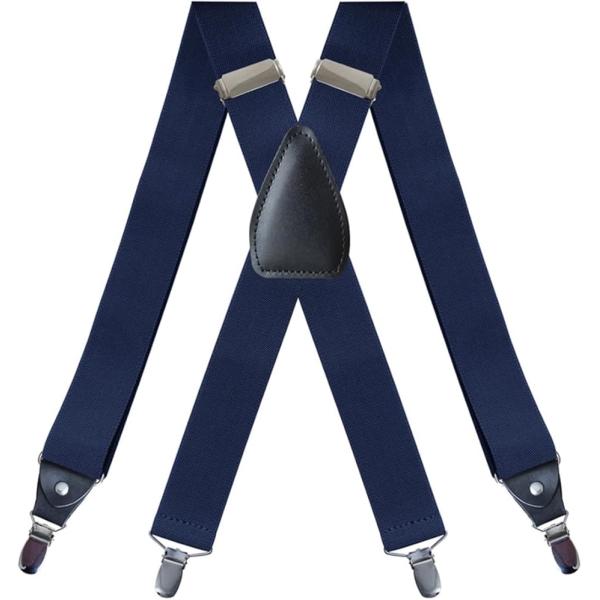 サスペンダー X型 幅35mm 4クリップ 幅広 ユニセックス 日本国内検品(ネイビー)