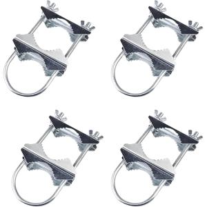 アンテナマスト クランプ ダブル 4個セット Uボルト 固定金具 単管パイプ 50mm対応 防錆 屋外 配管 (シルバー, 標準サイズ)