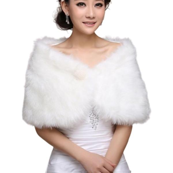 ファー ショール ストール パーティー 二次会 振袖 成人式 結婚式 ケープ フェイク ボレロ (ホ...