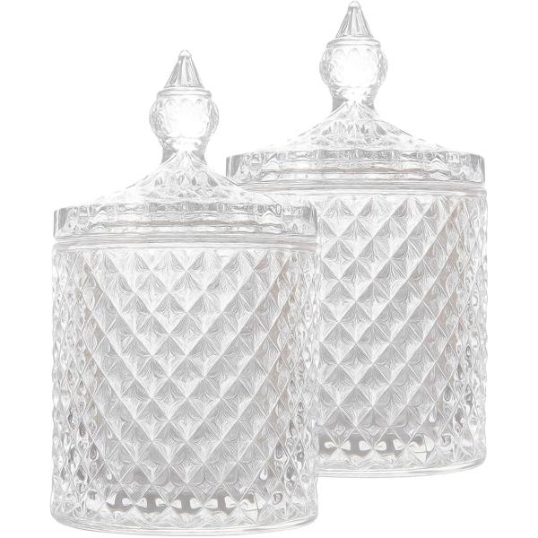 ガラス製 小物入れ コットンケース 綿棒ケース 爪楊枝入れ ガラス容器 蓋付き 2個セット (クリア...