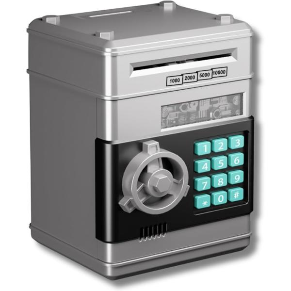 貯金箱 子供 小銭 ダイヤルロック お札 貯金カレンダー atm 自動 (シルバー)