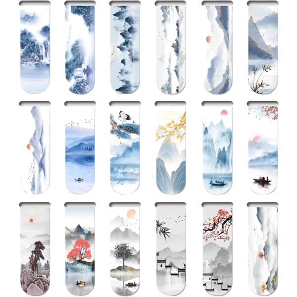 しおり 本 おしゃれ ブックマーク 名画 マグネット 磁石 栞 18枚セット(水墨画)