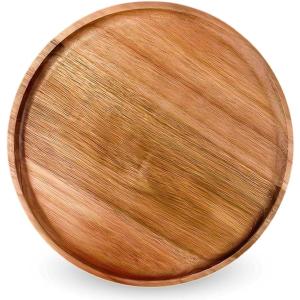 古き良きデザイン 木製お盆 20.5cm 丸型トレイ アカシア製 おしゃれ トレー カフェ風 小さい(ブラウン, 長さ20.5cm)