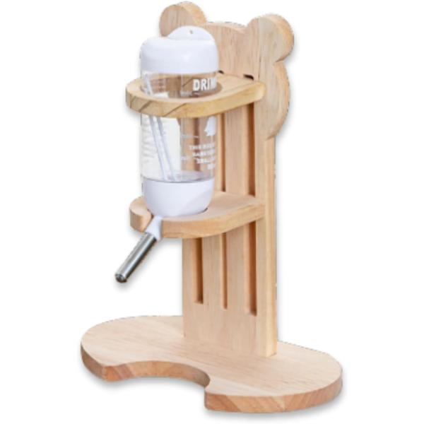 ハムスター 給水器 置き型 水飲み 木製 固定 小動物 給水ボトル スタンド式(ホワイト,  80m...
