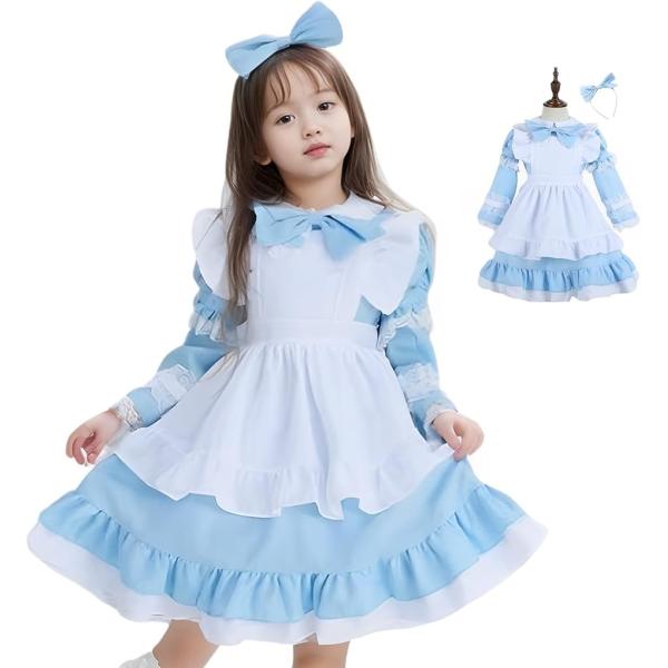 コスプレ 子供 女の子 キッズ 半袖 長袖 調節可 コスチューム 衣装 メイド服 ワンピース (XL...