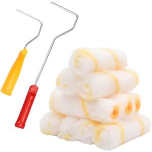 ペンキ ローラー ハンドル セット 塗装 ミニ 短毛 ペイントローラー スモール 刷毛 (レッド、イエロー)