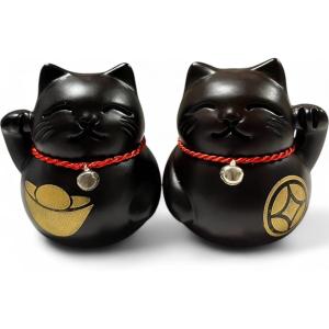 木製 招き猫 置物 2体セット 神木屋久杉のご利益招き猫2体セット (年輪 樹齢 不老長寿 世界遺産