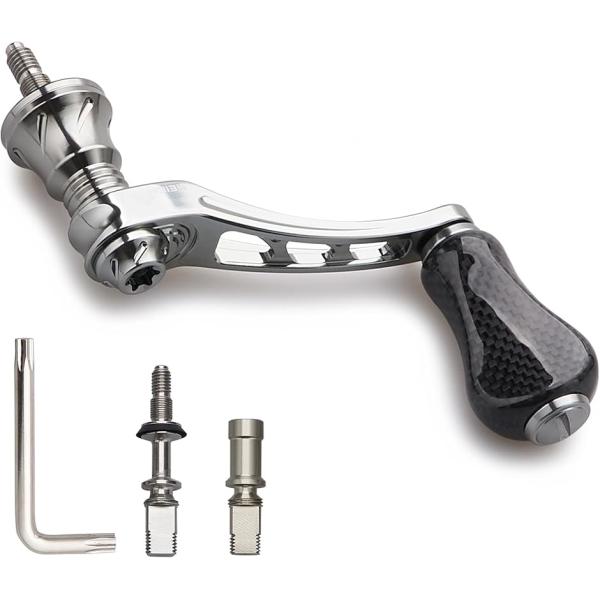 45-50mm可変 リール ハンドル アルミ ノブ 20mm カーボンノブ搭載 シマノ ダイワ 用 ...