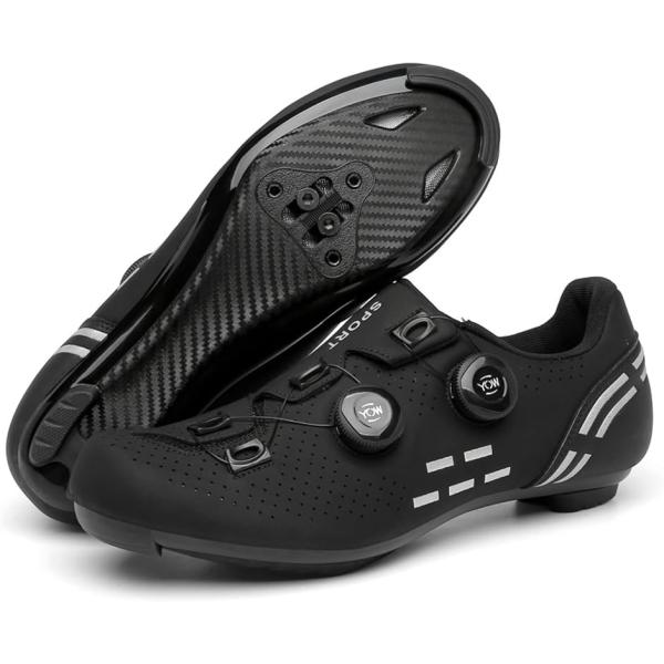 ロードシューズ ビンディング サイクル 靴 SPD SL LOOK 対応(ブラック,  25.5 c...