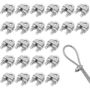 ワイヤークリップ6mm ワイヤーロープクリップ ステンレス鋼 24個入り ケーブルクリップ ケーブル固定金具 MDM (シルバー,  M6)