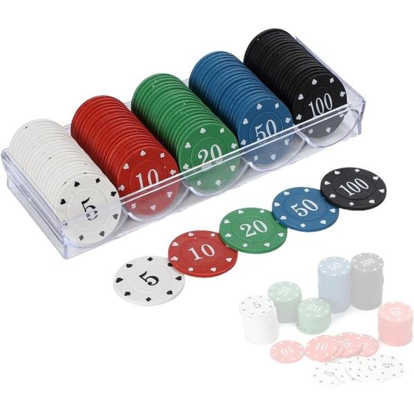 カジノチップ 100枚セット 5色アソート 収納ケース付き ポーカー 麻雀 ルーレット用(ケース付き...