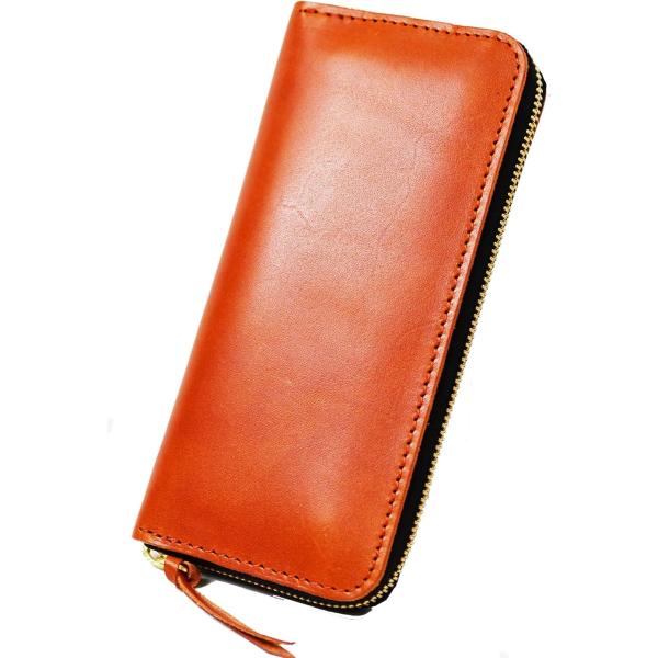 atelierCODEL 長財布 ラウンドファスナー 栃木レザー メンズ 本革(オレンジ)