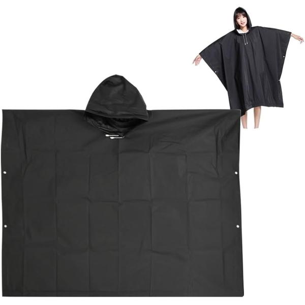 フード付きポンチョ 非常用 着替え 簡易トイレ 目隠し 透けない 男女兼用 ブラック 2枚セット 災...