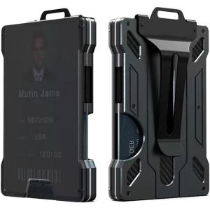 パスケース IDカード ネームホルダー カードケース 社員証 高耐久 10枚程度 カード保持 メタルクリップ メンズ (ブラック)の商品画像